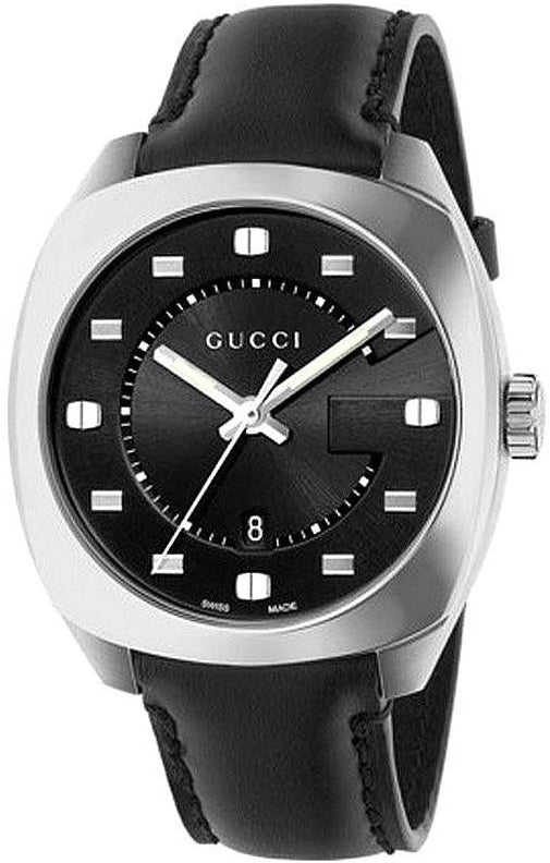 Gucci GG2570 Quartz Black Dial Black Leather Strap Watch For Men - YA142307