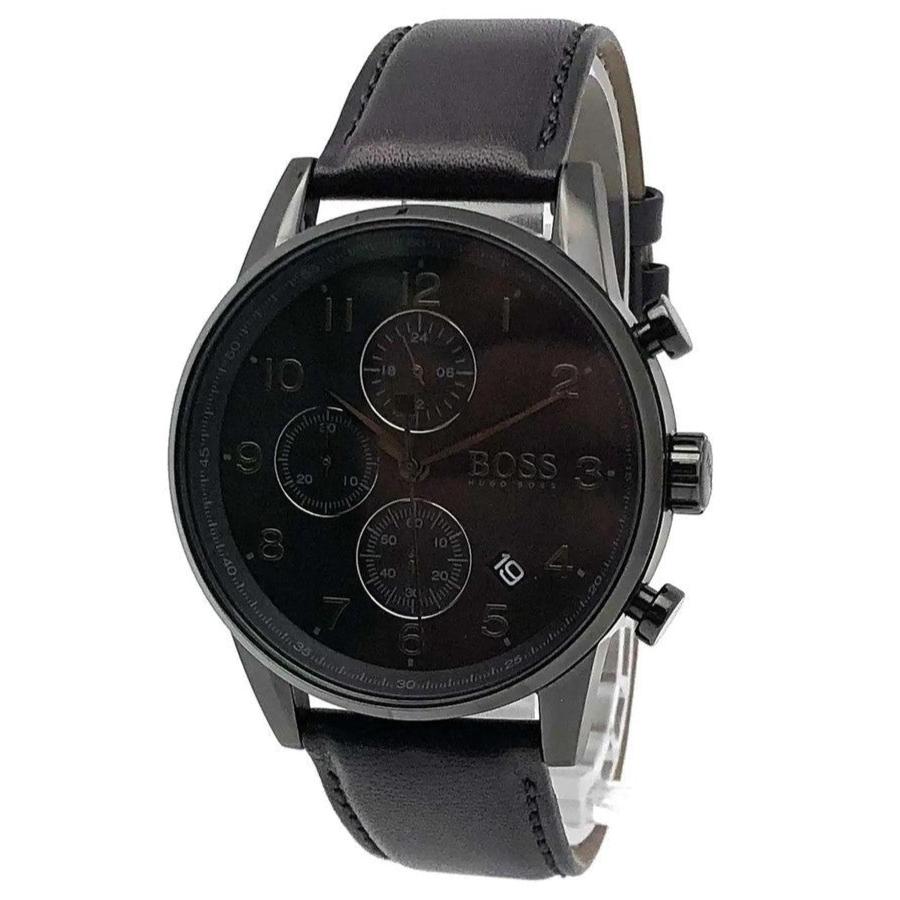 Hugo Boss Navigator Chronograph Black Dial Black Leather Strap Watch for Men - 1513497