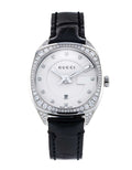 Gucci GG2570 Diamonds Silver Dial Black Leather Strap Watch For Women - YA142507