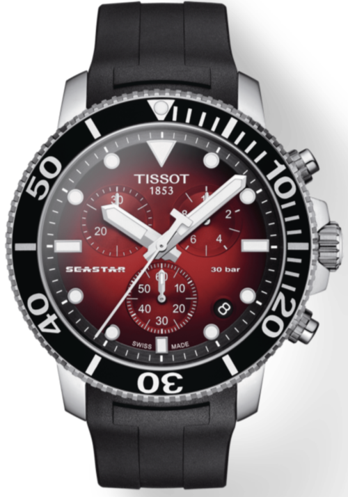 Tissot Seaster 1000 Chronograph Maroon Dial Black Rubber Strap Watch For Men - T120.417.17.421.00