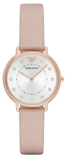 Emporio Armani Kappa White Dial Beige Leather Strap Watch For Women - AR2510