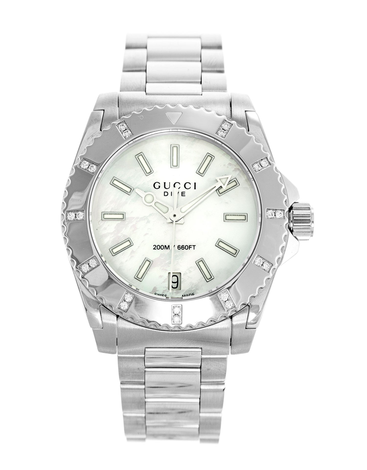 Gucci Dive Mother of Pearl Diamonds Dial Watch For Women - YA136405