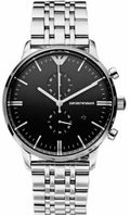 Emporio Armani Gianni Chronograph Black Dial Silver Steel Strap Watch For Men - AR80009