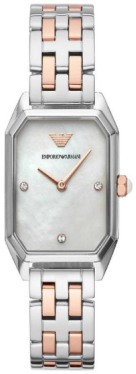 Emporio Armani Gianni T Bar Mother of Pearl Dial Two Tone Steel Strap Watch For Women - AR11146