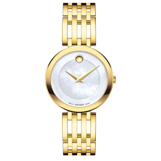 Movado Esperanza 28mm Gold Tone Steel White Mother of Pearl Watch For Women - 0607054
