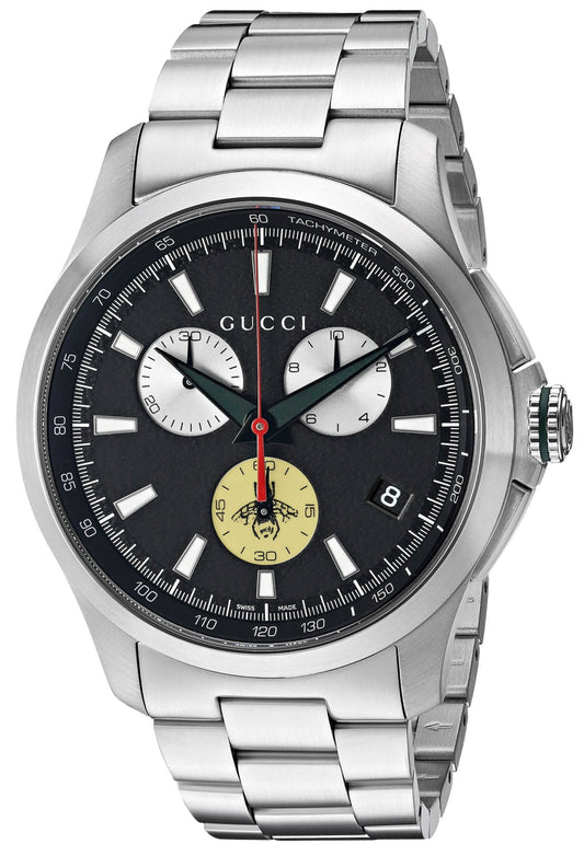 Gucci G Timeless Chronograph Black Dial Silver Steel Strap Watch For Men - YA126267