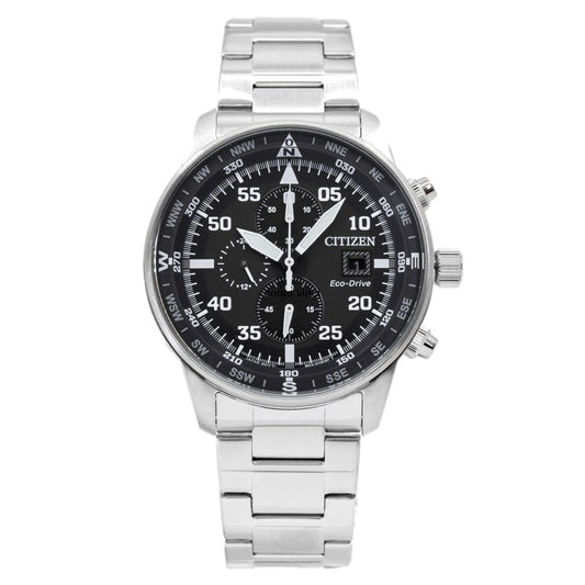 Citizen Eco Drive Chronograph Black Dial Silver Stainless Steel Watch For Men - CA0690-88E