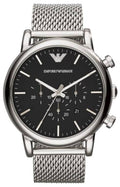 Emporio Armani Classic Chronograph Black Dial Silver Mesh Bracelet Watch For Men - AR1808