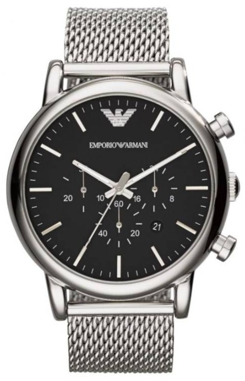 Emporio Armani Classic Chronograph Black Dial Silver Mesh Bracelet Watch For Men - AR1808