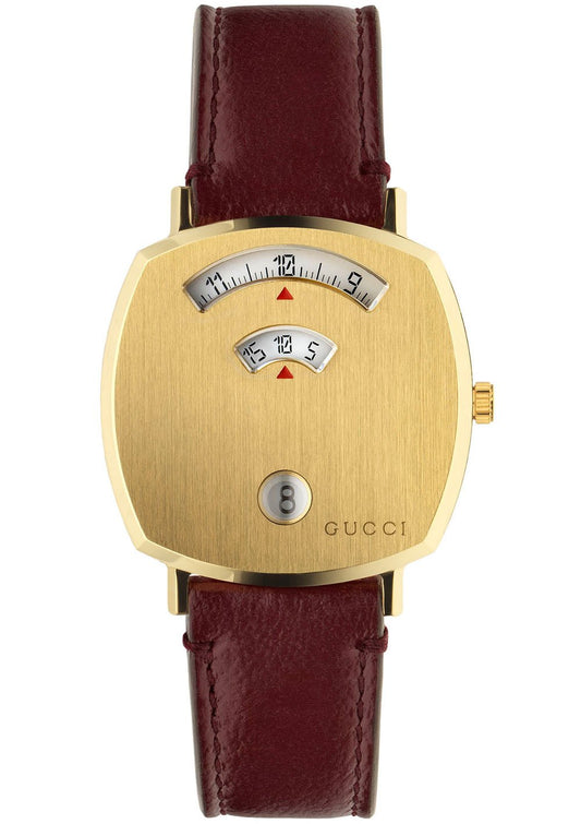 Gucci Grip Yellow Gold Dial Maroon Leather Strap Watch For Women - YA157405