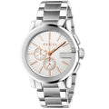 Gucci G Chrono Chronograph Quartz White Dial Silver Steel Strap Watch For Men - YA101201