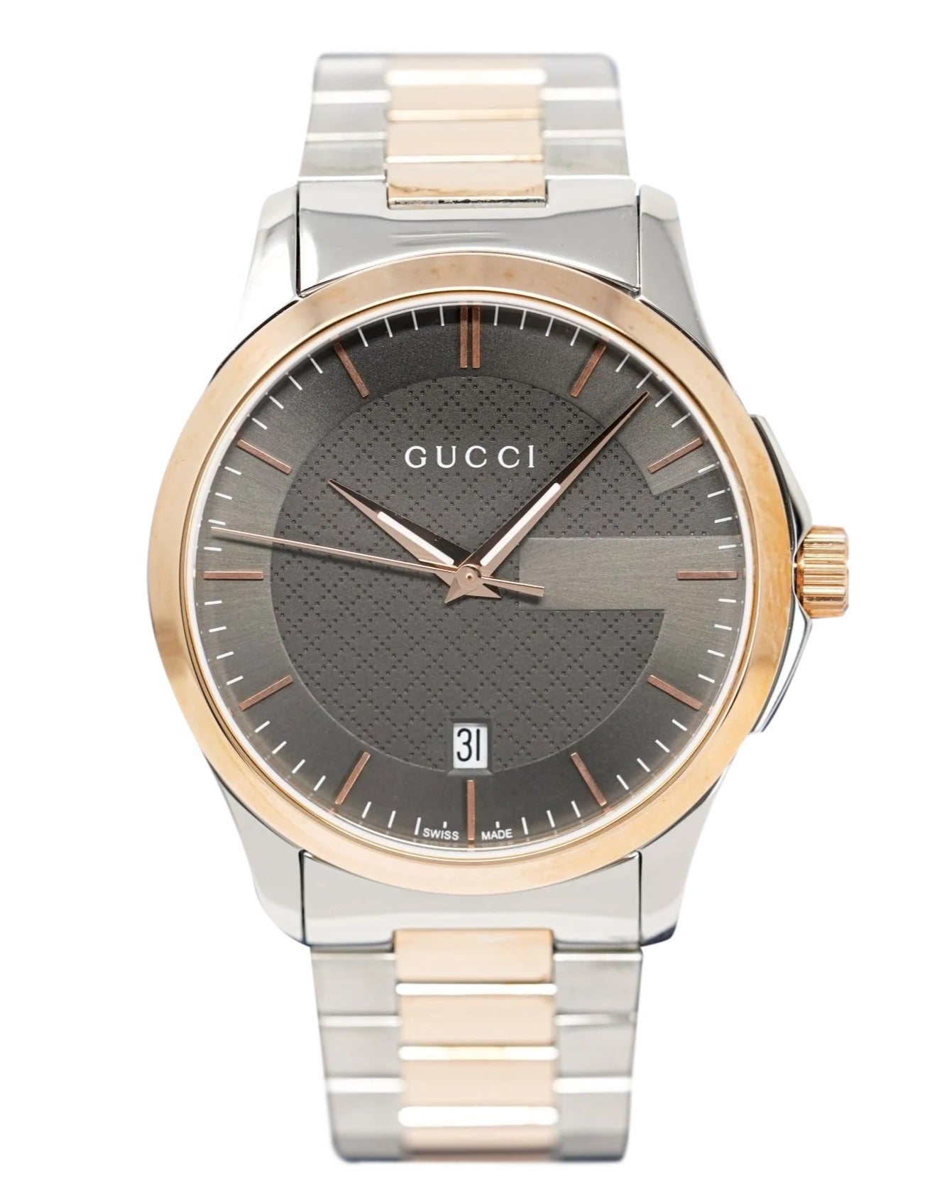 Gucci G Timeless Quartz Grey Dial Two Tone Steel Strap Watch For Men - YA126446