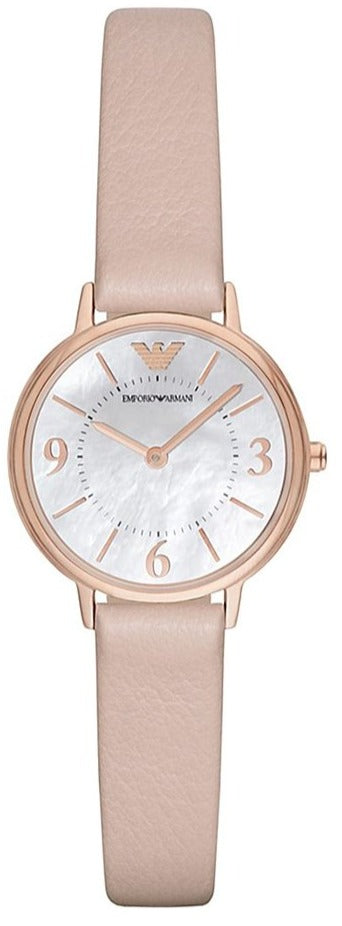 Emporio Armani Kappa Mother of Pearl White Dial Pink Leather Strap Watch For Women - AR2512