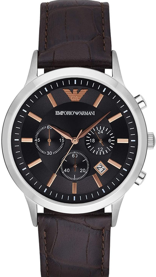 Emporio Armani Renato Chronograph Grey Dial Brown Leather Strap Watch For Men - AR2513