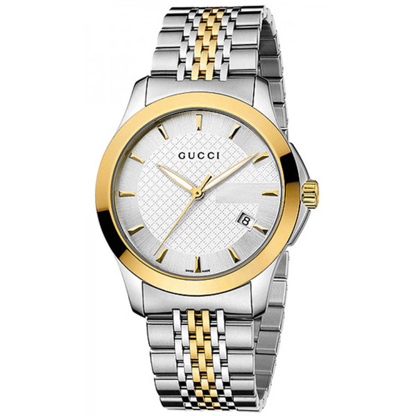 Gucci G Timeless Quartz Silver Dial Two Tone Mesh Bracelet Watch For Men - YA126409