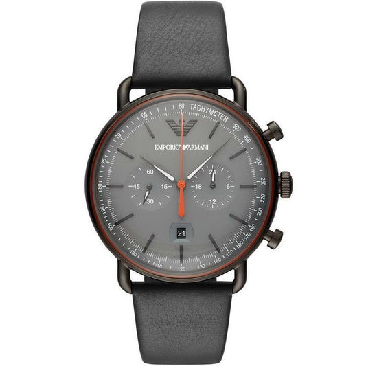 Emporio Armani Aviator Grey Dial Grey Leather Strap Watch For Men - AR11168