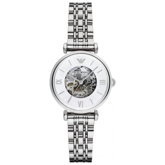 Emporio Armani Meccanico Mother of Pearl Dial Silver Stainless Steel Watch For Women - AR1991