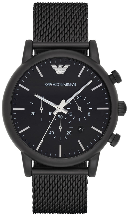 Emporio Armani Sport Chronograph Black Dial Black Mesh Bracelet Watch For Men - AR1968