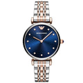 Emporio Armani Gianni T Bar Blue Dial Two Tone Steel Strap Watch For Women - AR11092