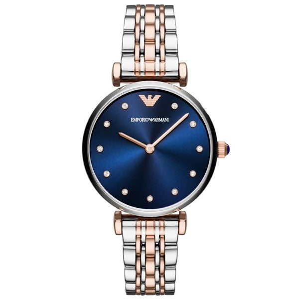 Emporio Armani Gianni T Bar Blue Dial Two Tone Steel Strap Watch For Women - AR11092