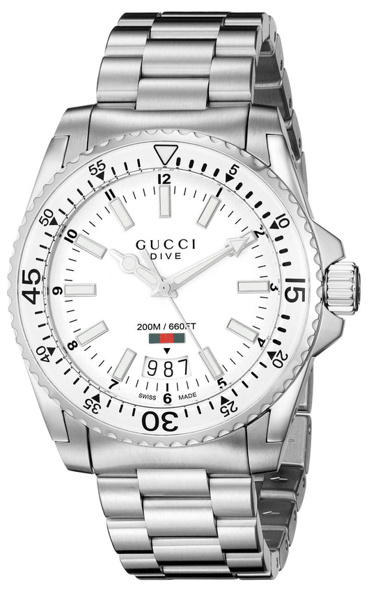 Gucci Dive Quartz White Dial Silver Steel Strap Watch For Men - YA136302