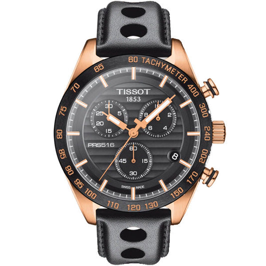Tissot PRS 516 Chronograph Black Leather Strap Watch For Men - T100.417.36.051.00