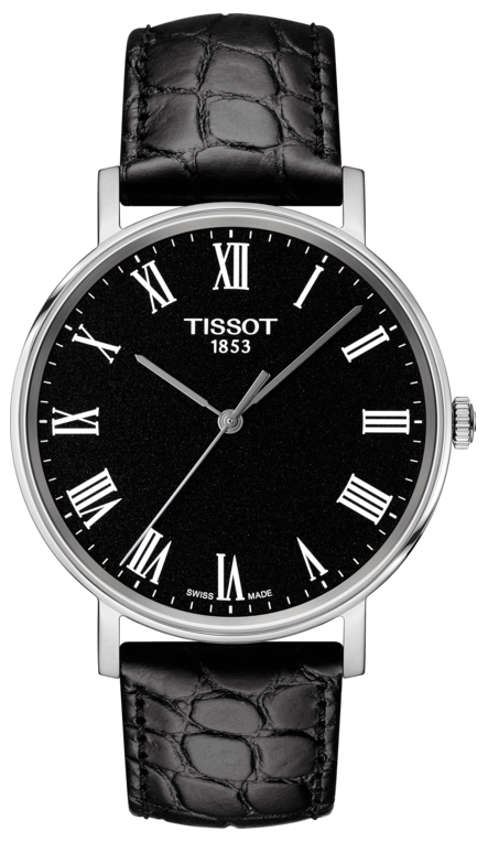 Tissot Everytime Medium Black Dial Leather Strap Watch For Men - T109.410.16.053.00