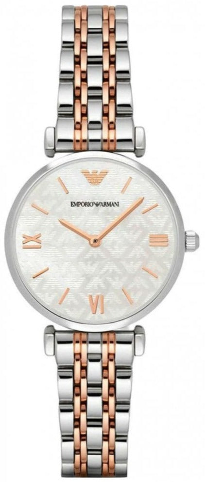 Emporio Armani Gianni T-Bar Mother of Pearl Dial Two Tone Stainless Steel Watch For Women - AR1987