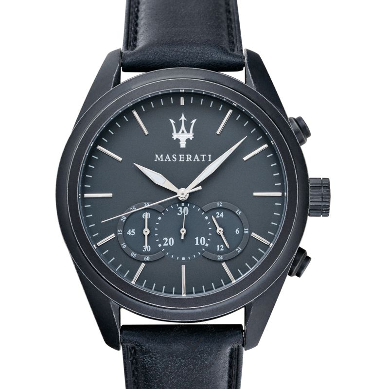 Maserati Traguardo Black Leather Strap Quartz Black Dial Watch For Men - R8871612019