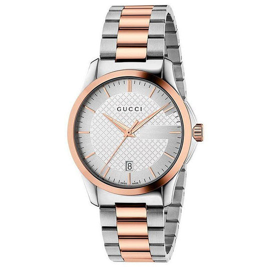 Gucci G Timeless Quartz Silver Dial Two Tone Steel Strap Watch For Men - YA126473