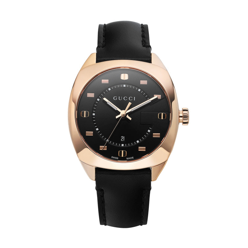 Gucci Black Leather Strap Black Dial Gold Tone Quartz Watch For Women - YA142407