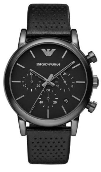 Emporio Armani Luigi Chronograph Black Dial Black Leather Strap Watch For Men - AR1737
