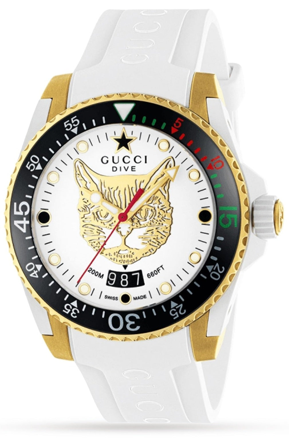 Gucci Dive Quartz White Dial White Rubber Strap Unisex Watch - YA136322