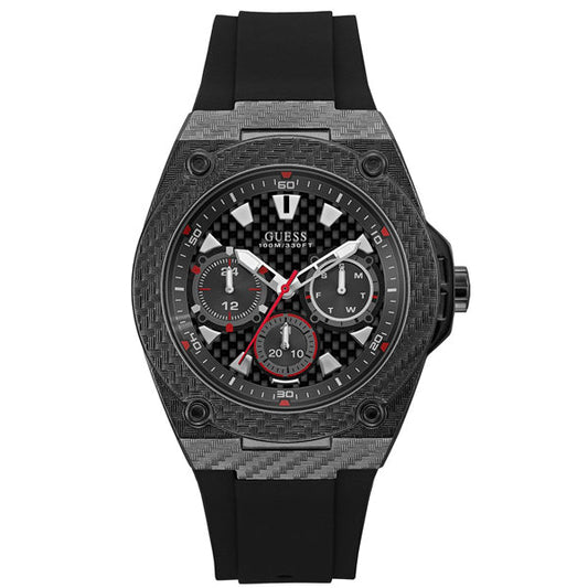 Guess Legacy Black Dial Black Rubber Strap Watch For Men - W1048G2