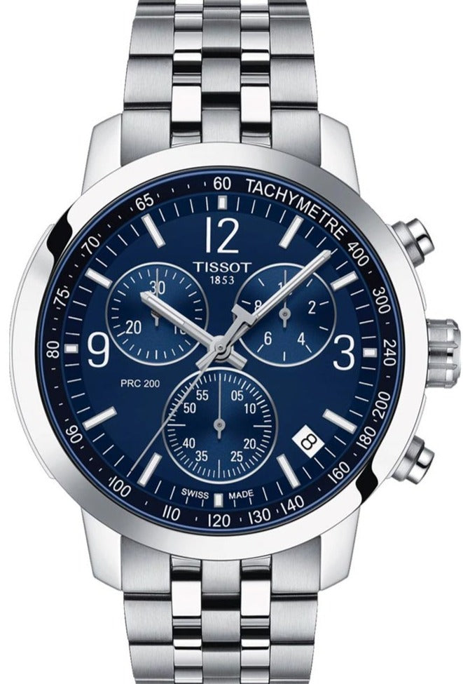 Tissot PRC 200 Chronograph Blue Dial Silver Steel Strap Watch For Men - T114.417.11.047.00