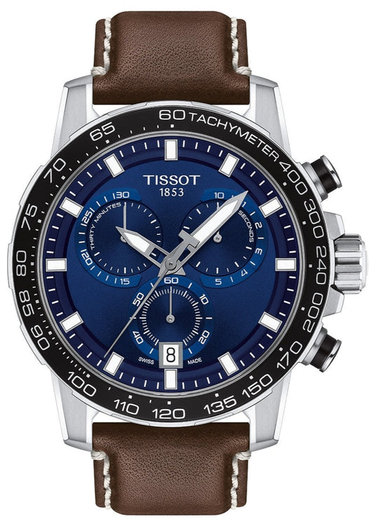 Tissot Supersport Chrono Blue Dial Brown Leather Strap Watch For Men - T125.617.16.041.00