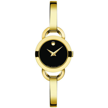 Movado Rondiro 22mm Black Dial Stainless Steel Yellow Gold Watch For Women - 0606888