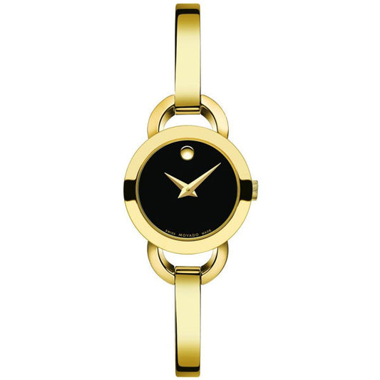 Movado Rondiro 22mm Black Dial Stainless Steel Yellow Gold Watch For Women - 0606888