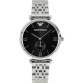 Emporio Armani Retro Black Dial Silver Steel Strap Watch For Men - AR1676