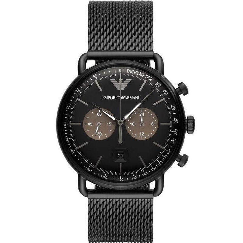 Emporio Armani Aviator Black Dial Black Mesh Bracelet Watch For Men - AR11142