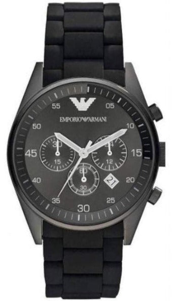 Emporio Armani Sportivo Chronograph Black Dial Black Steel Strap Watch For Men - AR5889