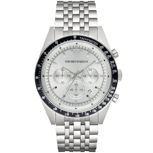 Emporio Armani Sportivo Chronograph Silver Dial Silver Steel Strap Watch For Men - AR6073