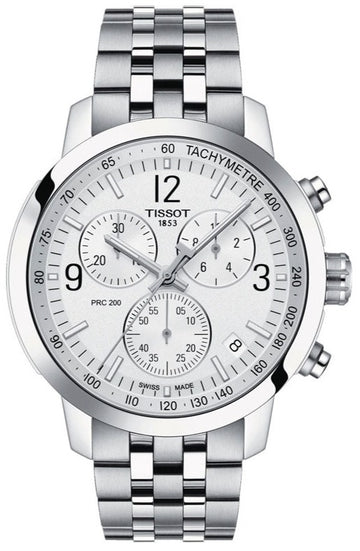 Tissot T Sport PRC 200 Chronograph White Dial Silver Steel Strap Watch For Men - T114.417.11.037.00