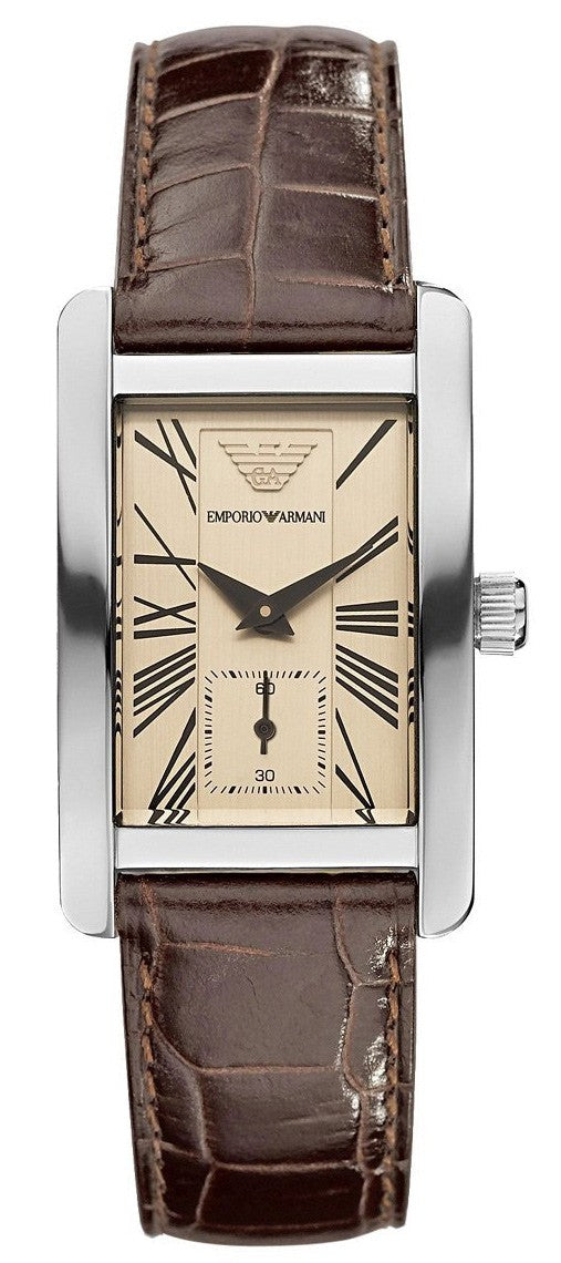 Emporio Armani Classic Beige Dial Brown Leather Strap Watch For Women - AR0155