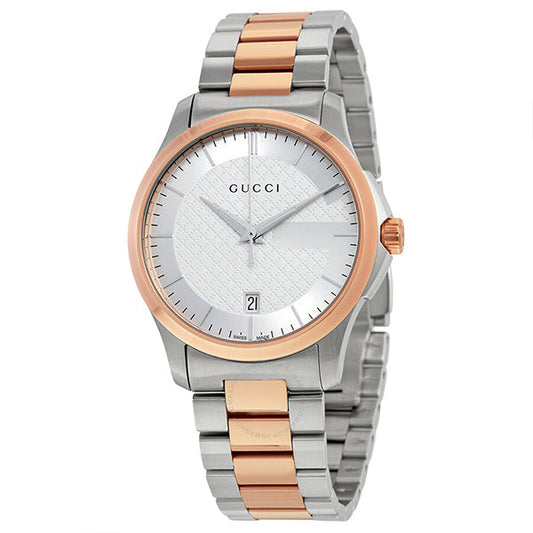 Gucci G Timeless Quartz Silver Dial Two Tone Steel Strap Watch For Men - YA126447