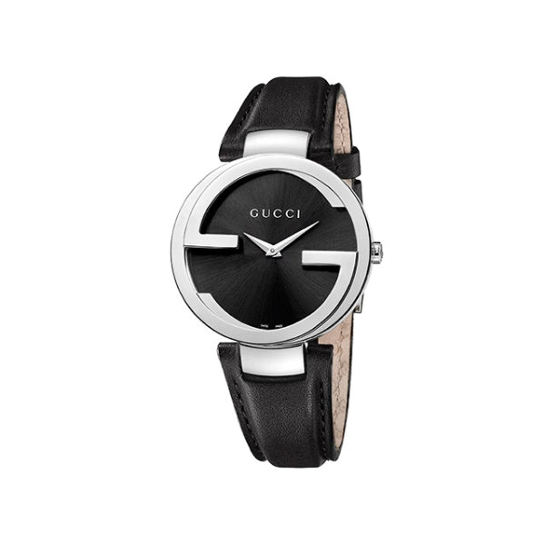 Gucci Interlocking G Black Dial Black Leather Strap Watch For Women - YA133301