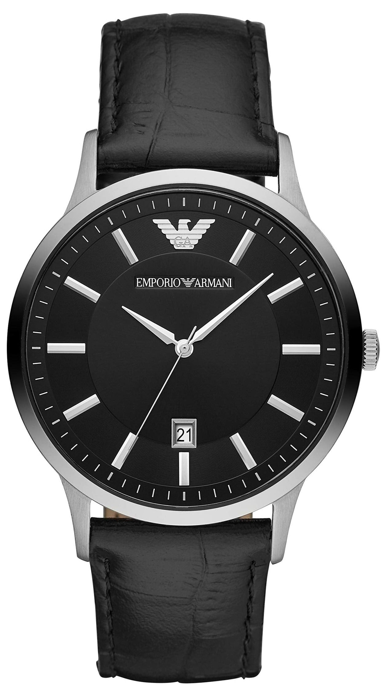 Emporio Armani Renato Black Dial Black Leather Strap Watch For Men - AR2411