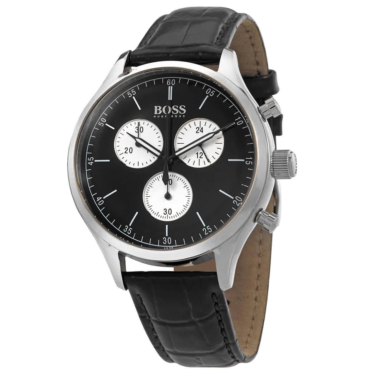 Hugo Boss Companion Black Dial Black Leather Strap Watch for Men - 1513543