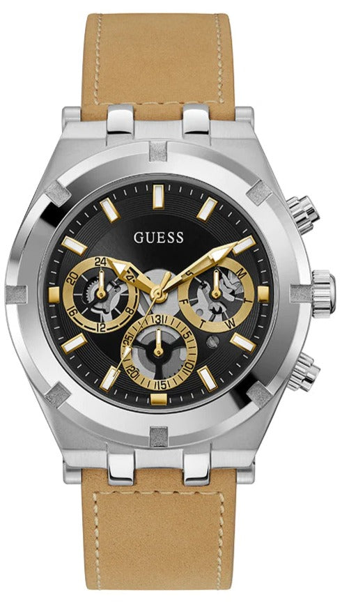 Guess Continental Multifunction Black Dial Brown Leather Strap Watch for Men - GW0262G1