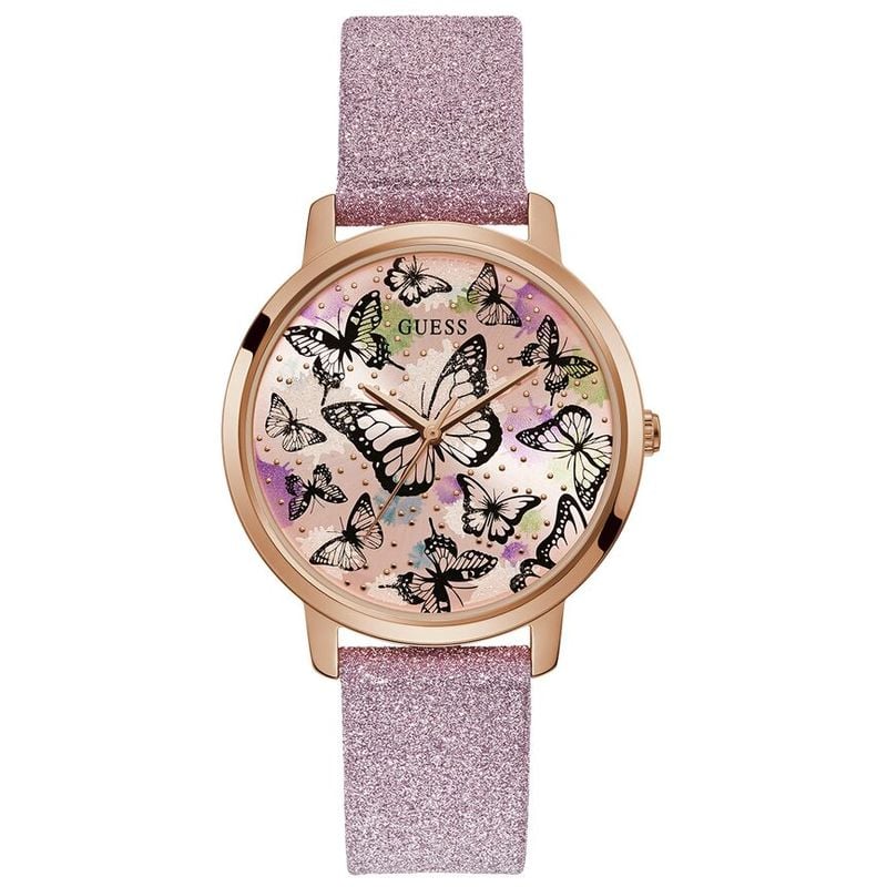 Guess Mariposa Pink Dial Pink Leather Strap Watch for Women - GW0008L2